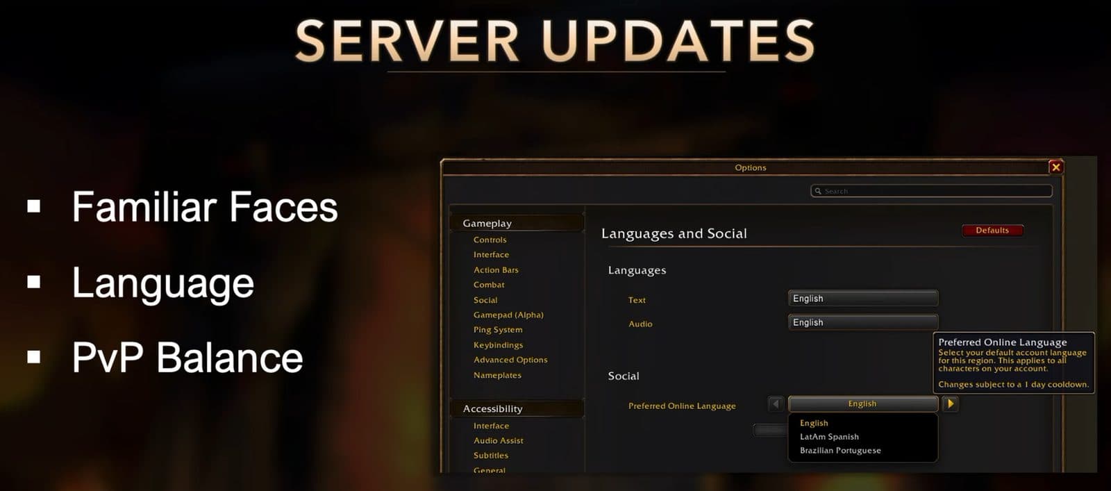 The four rulesets and the account-wide language setting.