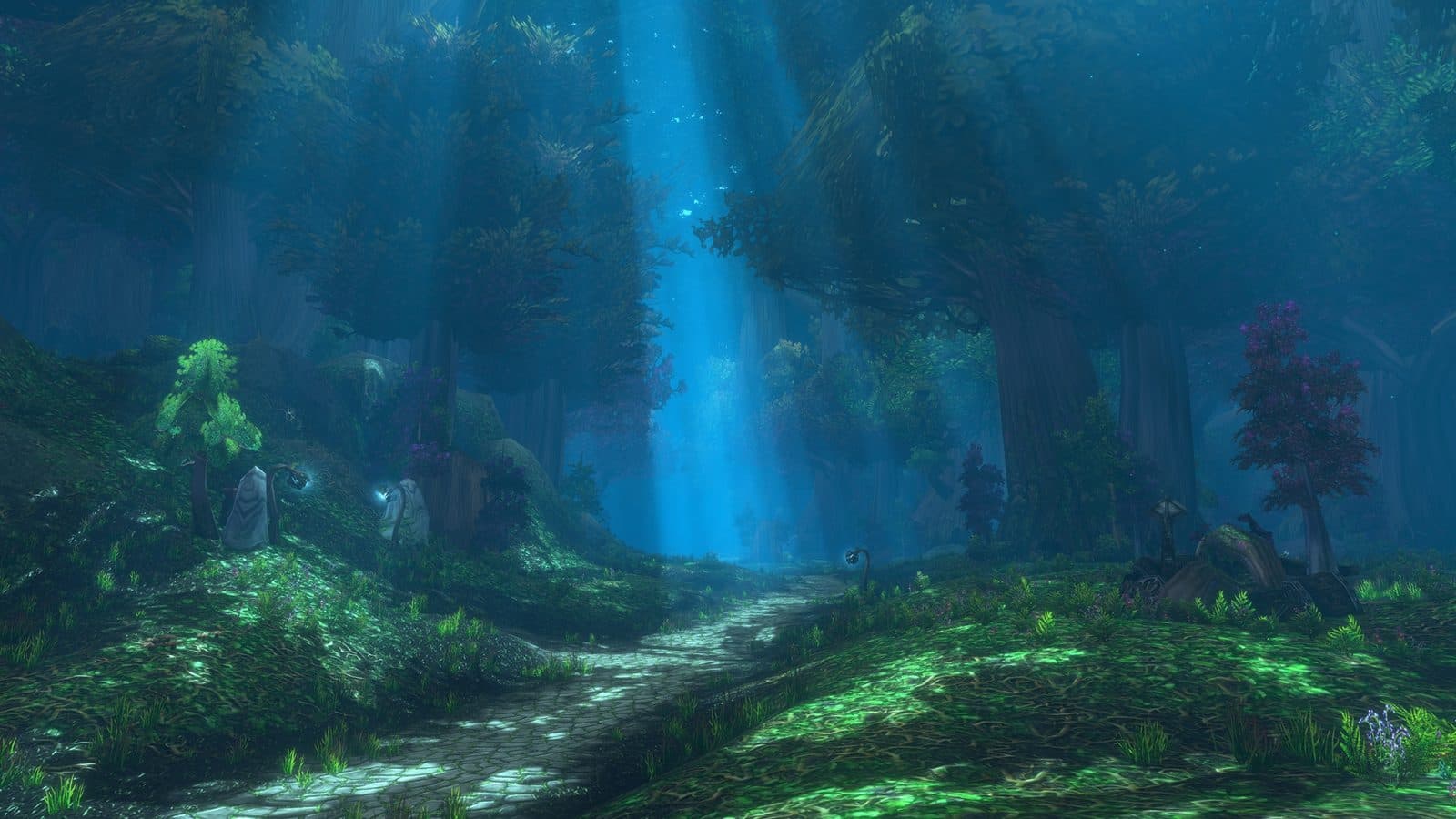 Moonlight breaking through the trees in Ashenvale.